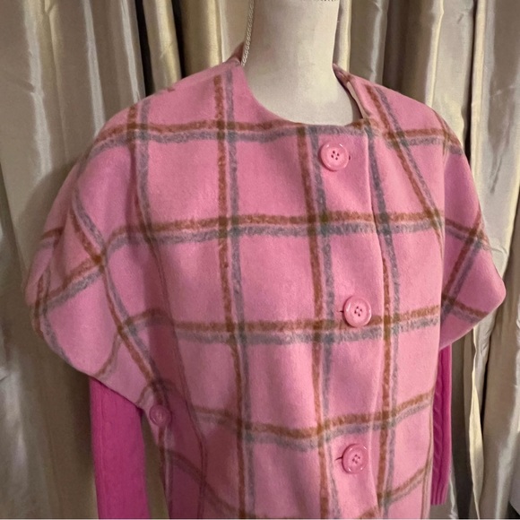 NWT Maeve by Anthropologie Pink Plaid Caplet Poncho Jacket - Picture 3 of 5